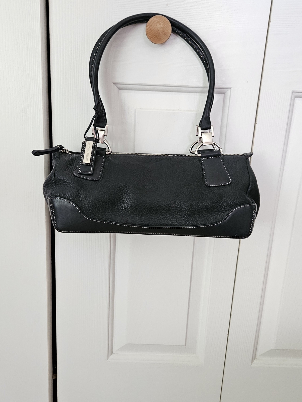 ANTONIO MELANI Black Leather Shoulder Bag with Silver Hardware